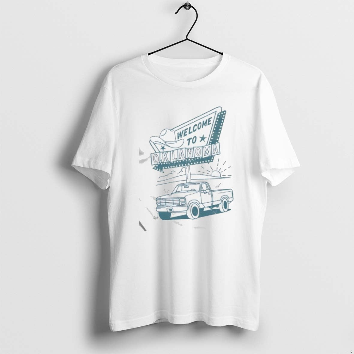 Official Welcome To Oklahoma Retro Style Roadside Cowboy Hat Truck T-Shirts, Hoodie, Sweatshirt | PopFlextees.com
