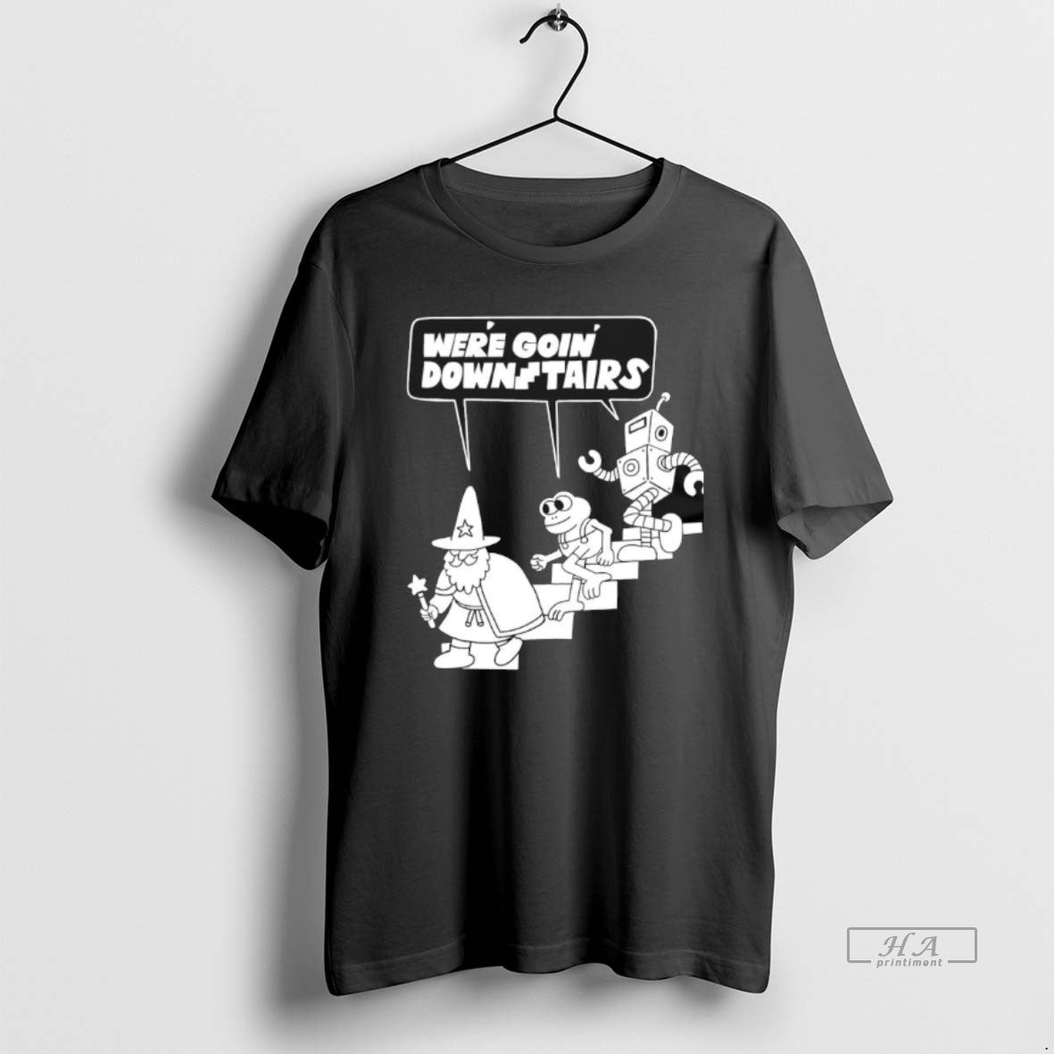 Official Were Goin Downstairs Wizard Frog Robot Walking Down T-Shirts, Hoodie, Sweatshirt | PopFlextees.com