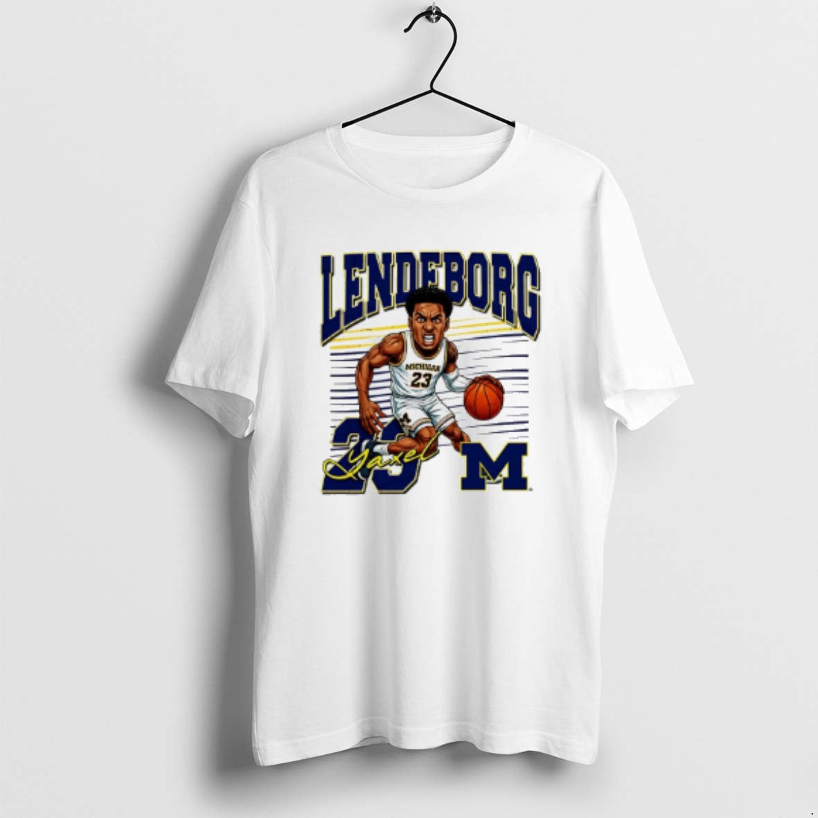 Official Yaxel Lendeborg Michigan Basketball Caricature T-Shirts, Hoodie, Sweatshirt | PopFlextees.com