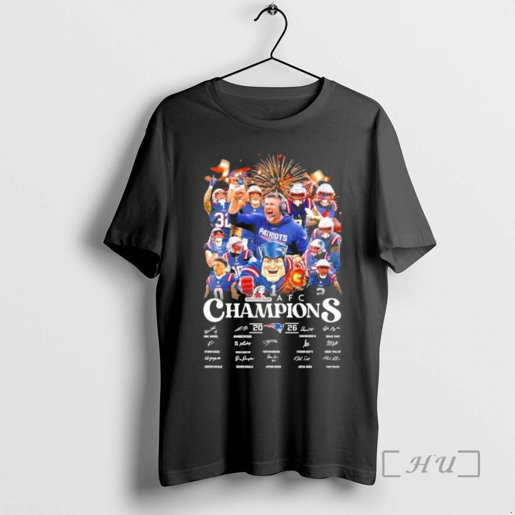 Officials 2026 Afc Champions Coach Mike Vrabel And All Players Signatures Premium T Shirts Sweater Hoodie, Sweatshirt
