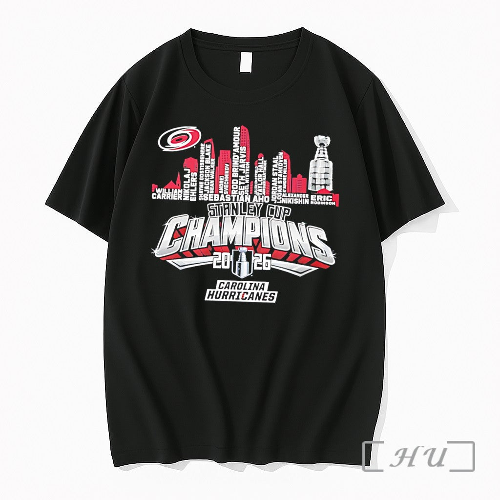 Officials 2026 Stanley Champions Carolina Hurricanes Logo City Skyline Tee