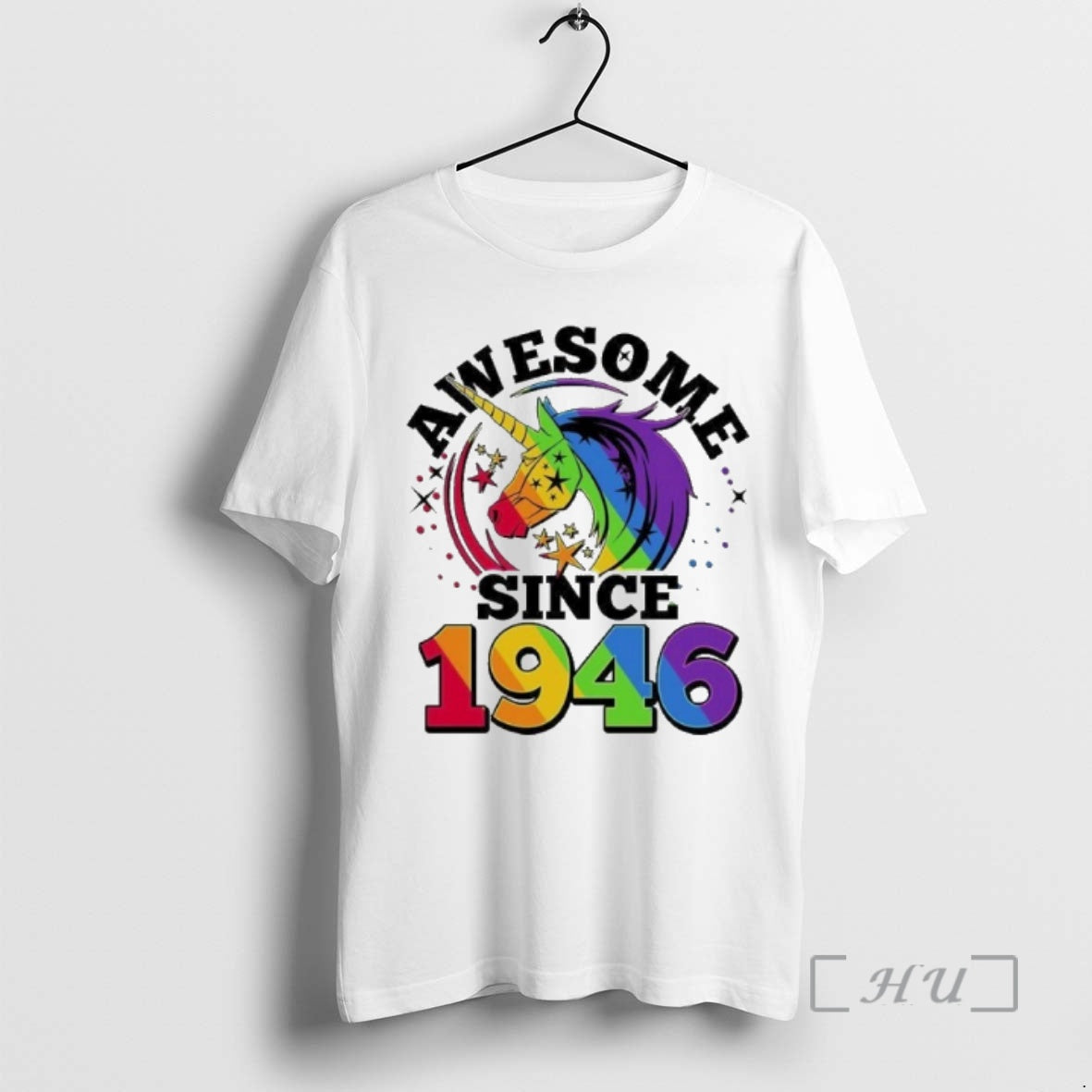 Officials 80th Birthday Rainbow Unicorn Awesome Since 1946 T-Shirts, Hoodie, Sweatshirt | PopFlextees.com