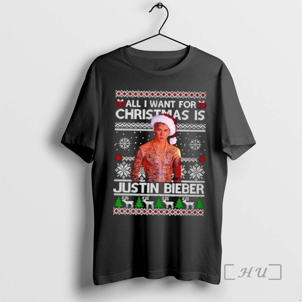 Officials All I Want For Is Justin Bieber Ugly Christmas Sweat Premium T Shirts Sweater Hoodie, Sweatshirt | PopFlextees.com