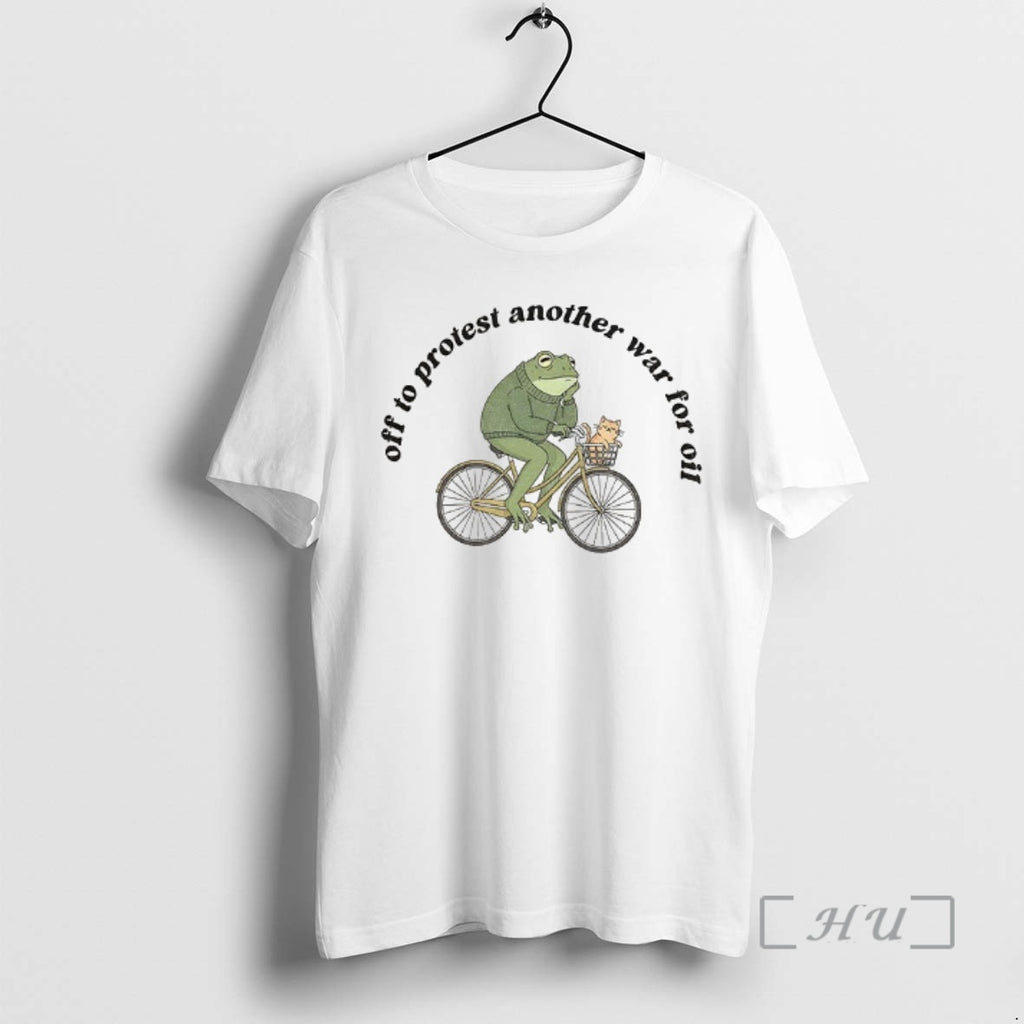 Officials Anti War Frog And Cat Bicycle Off To Protest Another War For Oil Premium T-Shirts, Hoodie, Sweatshirt