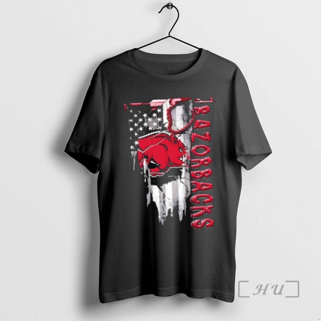 Officials Arkansas Razorbacks Football Battle Shattered Usa Flag Rip Design T-Shirts, Hoodie, Sweatshirt | PopFlextees.com