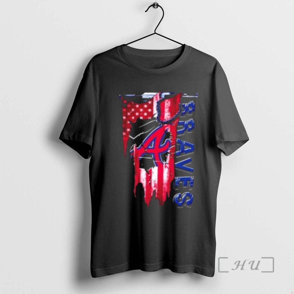 Officials Atlanta Braves Baseball Shattered Usa Flag Rip Design T-Shirts, Hoodie, Sweatshirt | PopFlextees.com