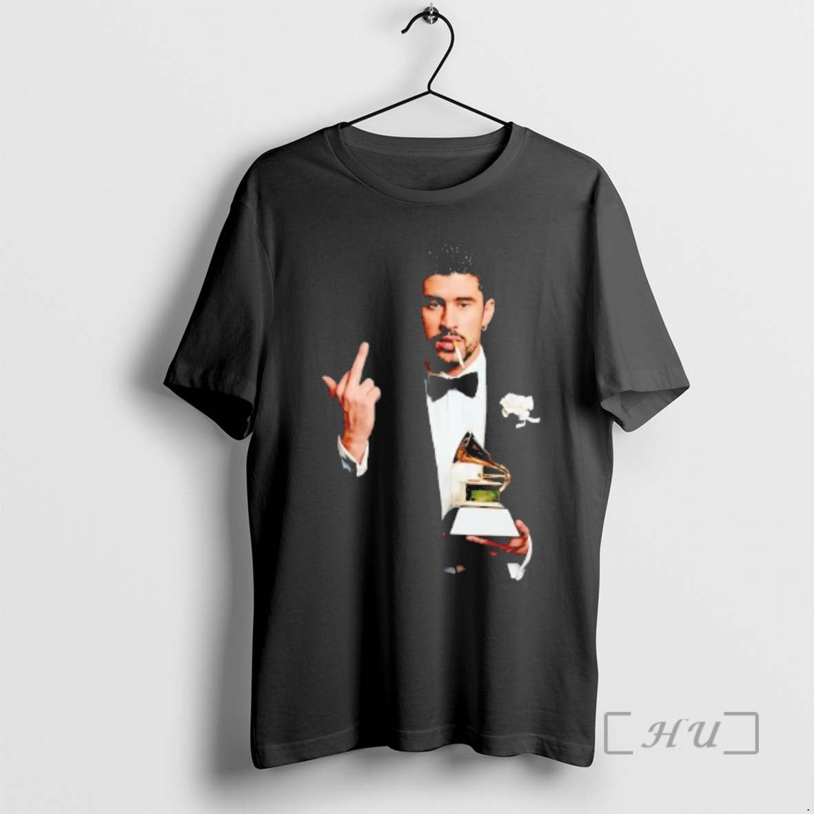 Officials Bad Bunny 2026 Grammy Trophy Middle Finger Smoking Tee Hoodie, Sweatshirt | PopFlextees.com