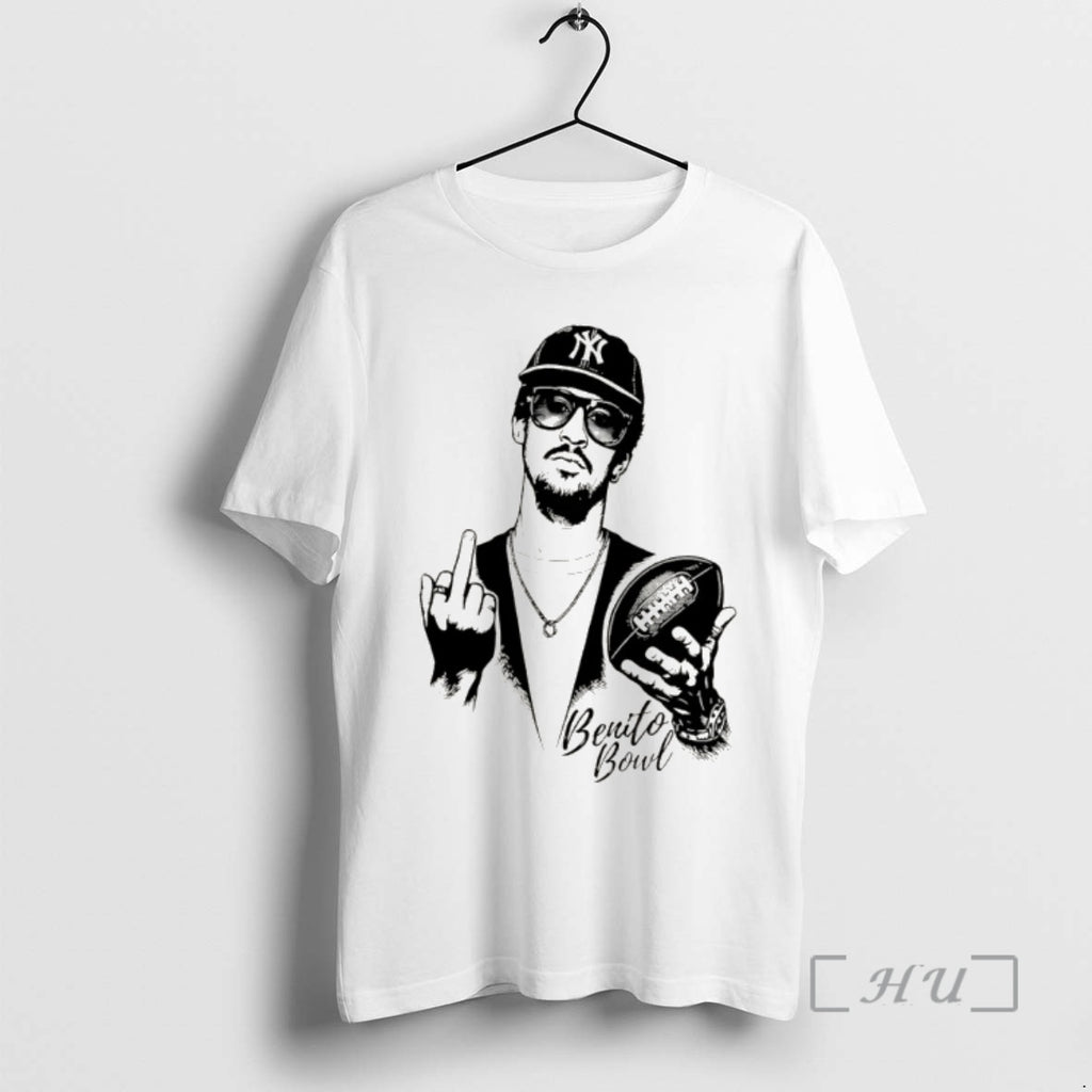 Officials Bad Bunny The Benito Bowl Middle Finger Graphic T-Shirts, Hoodie, Sweatshirt | PopFlextees.com