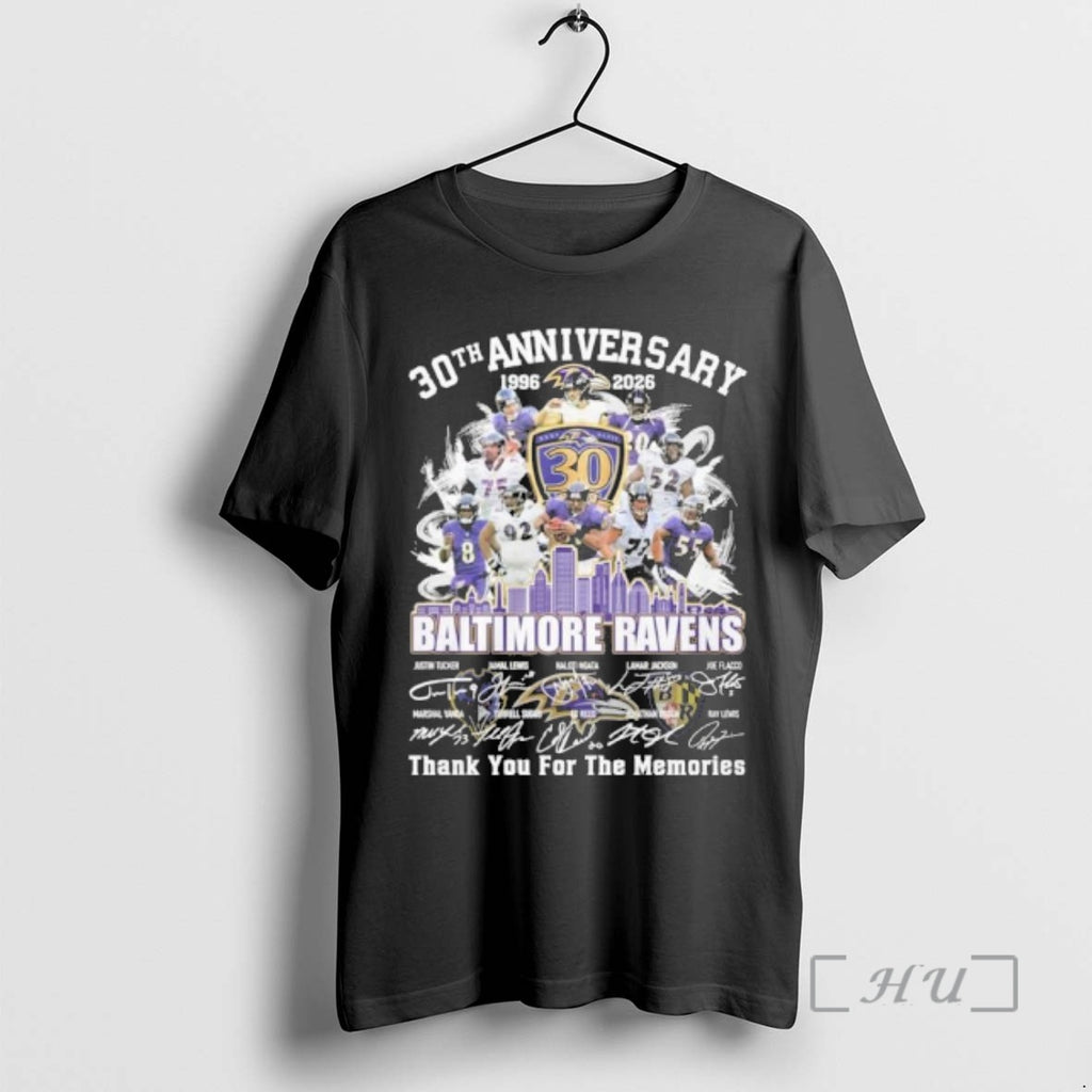 Officials Baltimore Ravens Team 30th Anniversary 1996 2026 Thank You For The Memories Premium T-Shirts, Hoodie, Sweatshirt