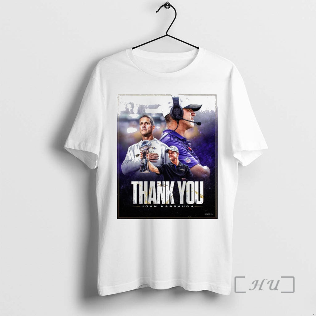 Officials Baltimore Ravens Thank You Coach John Harbaugh For 18 Tremendous Years Premium T Shirts Hoodie, Sweatshirt