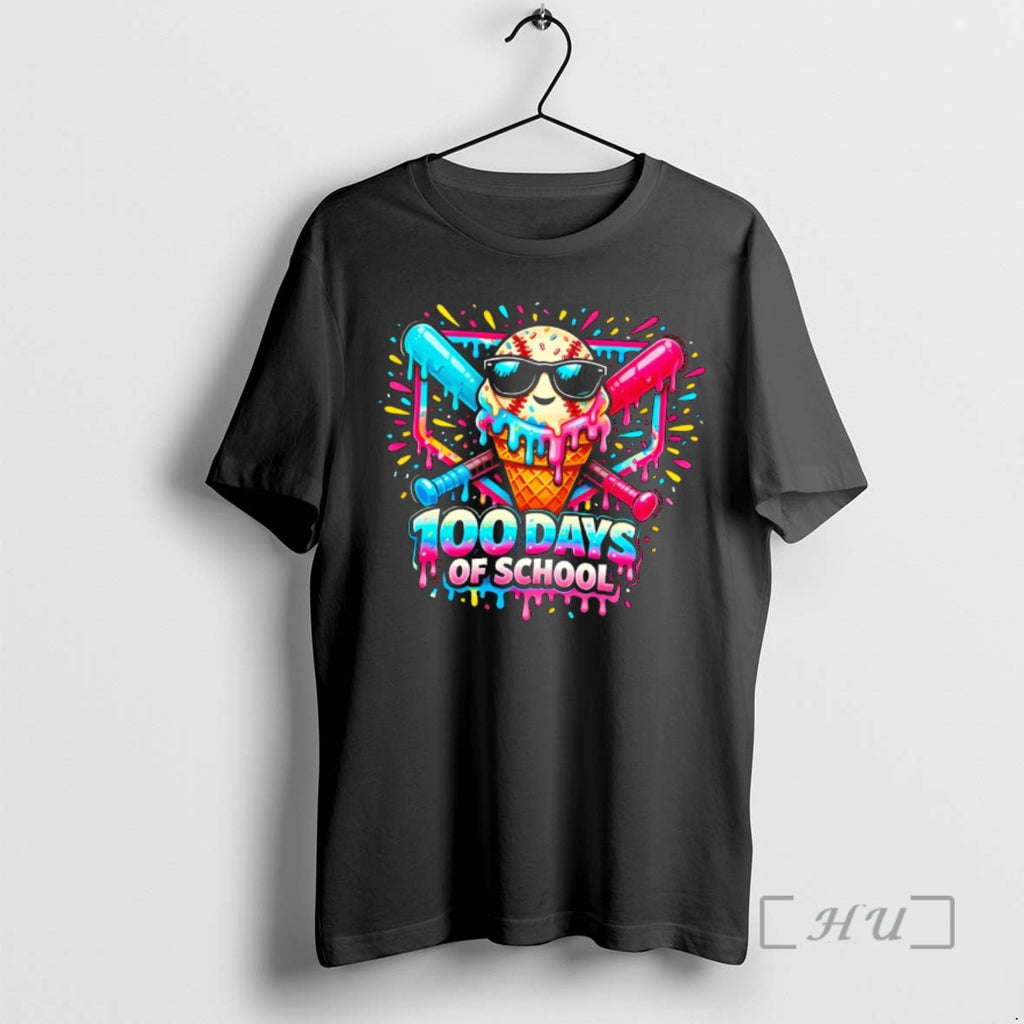 Officials Baseball Ice Cream Drip 100 Days Of School T-Shirts, Hoodie, Sweatshirt | PopFlextees.com