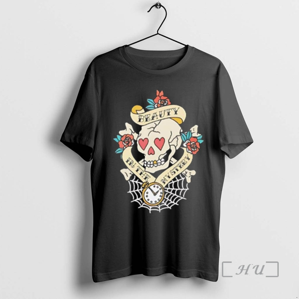 Officials Beauty In The Mystery Tattoo Skull Rose Graphic T-Shirts, Hoodie, Sweatshirt | PopFlextees.com