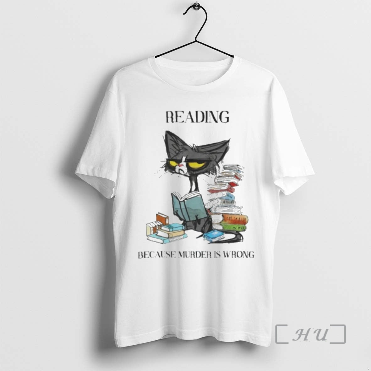 Officials Black Cat Reading Books Because Murder Is Wrong T-Shirts, Hoodie, Sweatshirt | PopFlextees.com