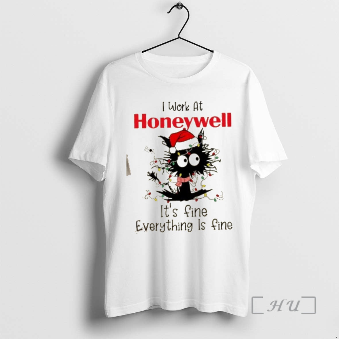 Officials Black Cat I Work At Honeywell Its Fine Everything Is Fine Christmas Lights Premium T-Shirts, Hoodie, Sweatshirt