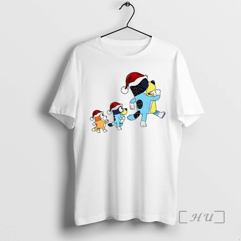 Officials Bluey Bingo And Bandit Santa Hat Walk Merry Christmas T-Shirts, Hoodie, Sweatshirt | PopFlextees.com