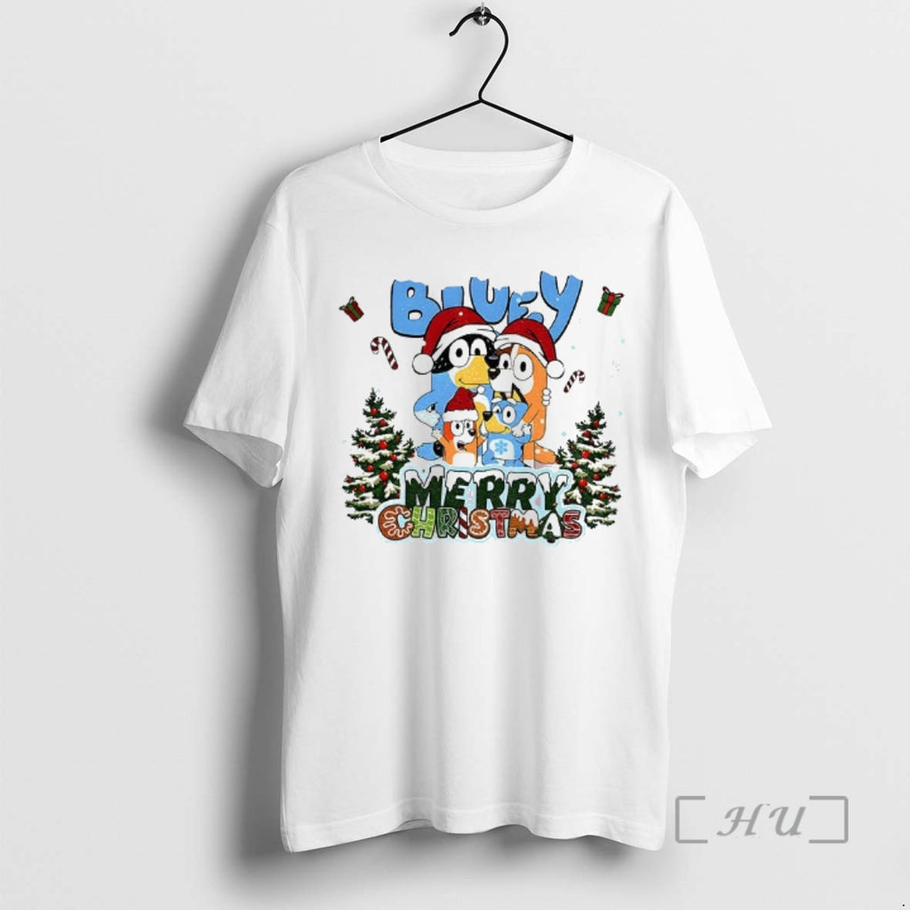 Officials Bluey Family Santa Hat Merry Christmas T-Shirts, Hoodie, Sweatshirt | PopFlextees.com