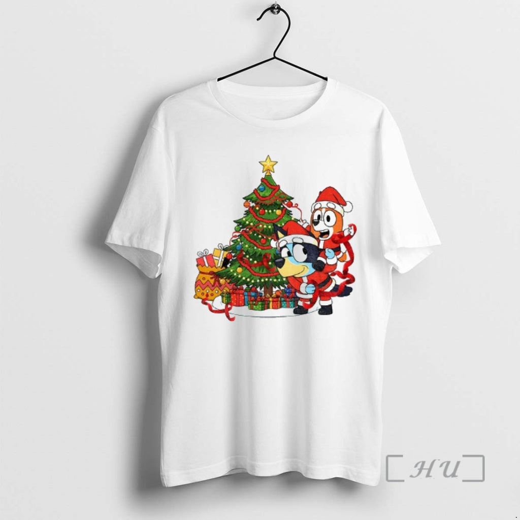 Officials Bluey And Bingo Santa Hat Christmas Tree Merry Christmas T-Shirts, Hoodie, Sweatshirt | PopFlextees.com