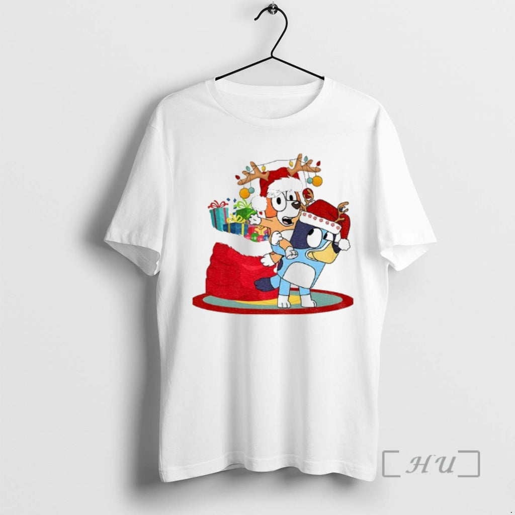 Officials Bluey And Bingo Reindeer Santa Hat Merry Christmas T-Shirts, Hoodie, Sweatshirt | PopFlextees.com