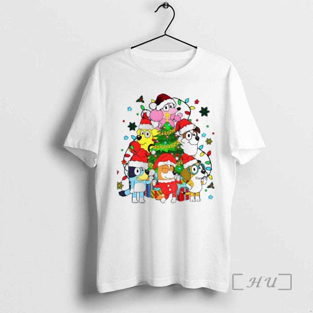 Officials Bluey And Friends Santa Hat Merry Christmas T-Shirts, Hoodie, Sweatshirt | PopFlextees.com