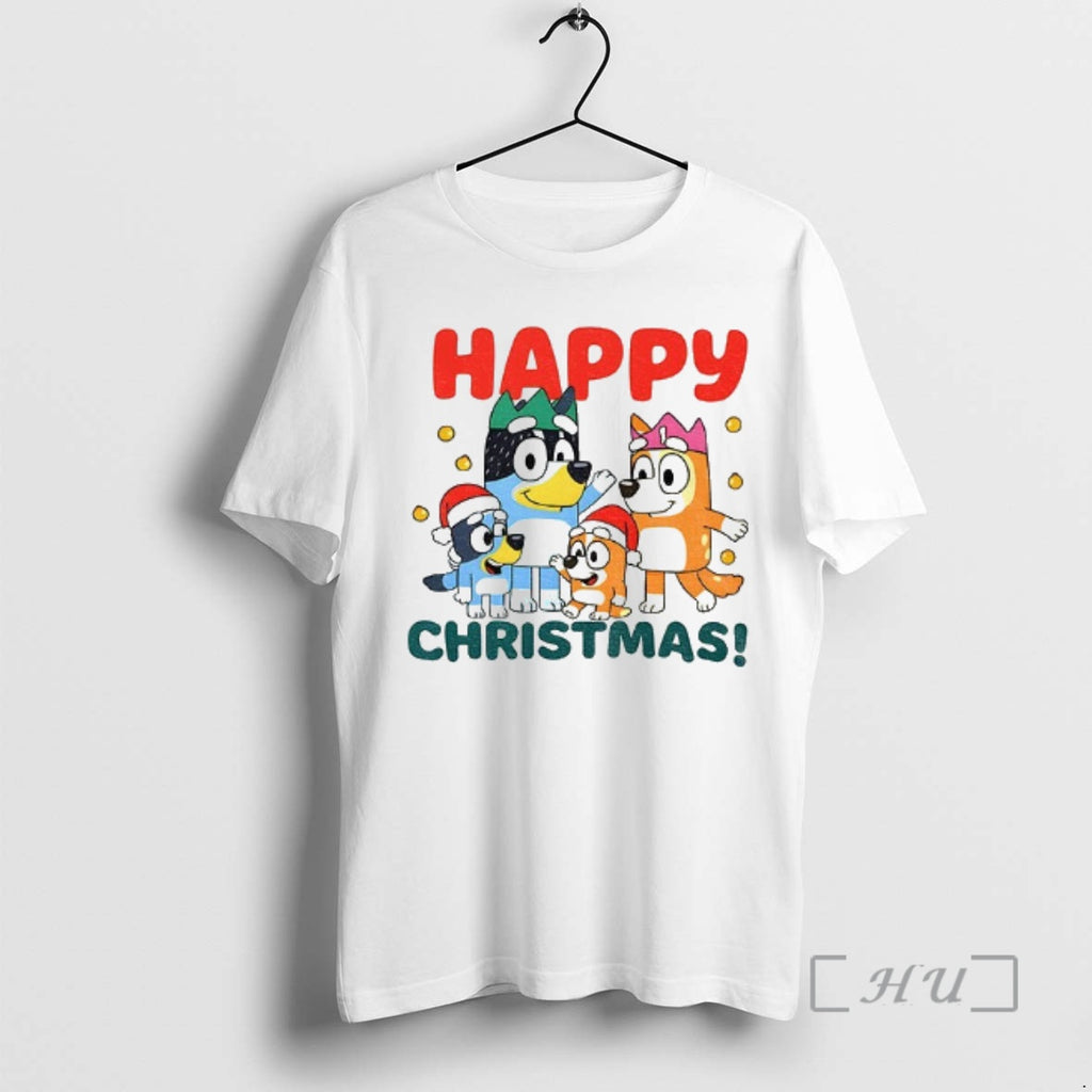 Officials Bluey Family Santa Hat Happy Christmas T-Shirts, Hoodie, Sweatshirt | PopFlextees.com