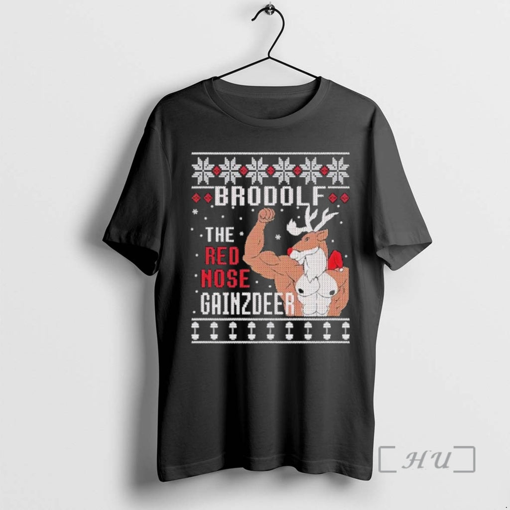Officials Brodolf The Red Nose Gainzdeer Deadlift Christmas T-Shirts, Hoodie, Sweatshirt | PopFlextees.com