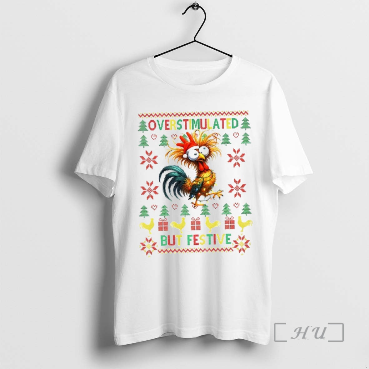 Officials Chicken Overstimulated But Festive Merry Christmas T-Shirts, Hoodie, Sweatshirt | PopFlextees.com