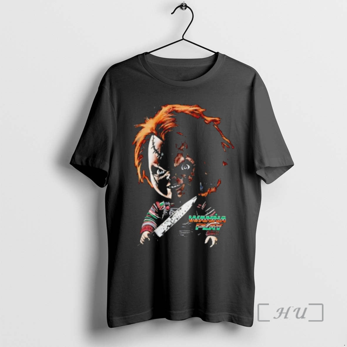 Officials Chucky Wanna Play Horror Movie Character Holding Knife Graphic T-Shirts, Hoodie, Sweatshirt | PopFlextees.com