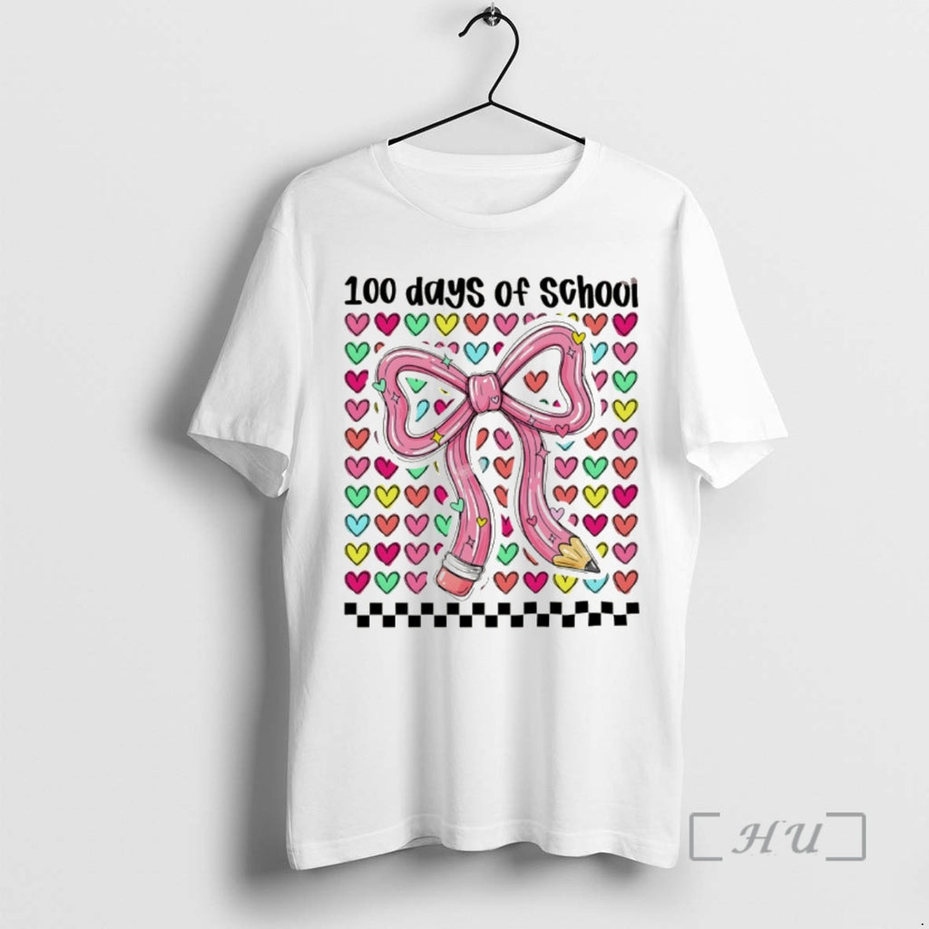 Officials Coquette Bow Pencil 100 Days Of School Valentines Day T-Shirts, Hoodie, Sweatshirt | PopFlextees.com