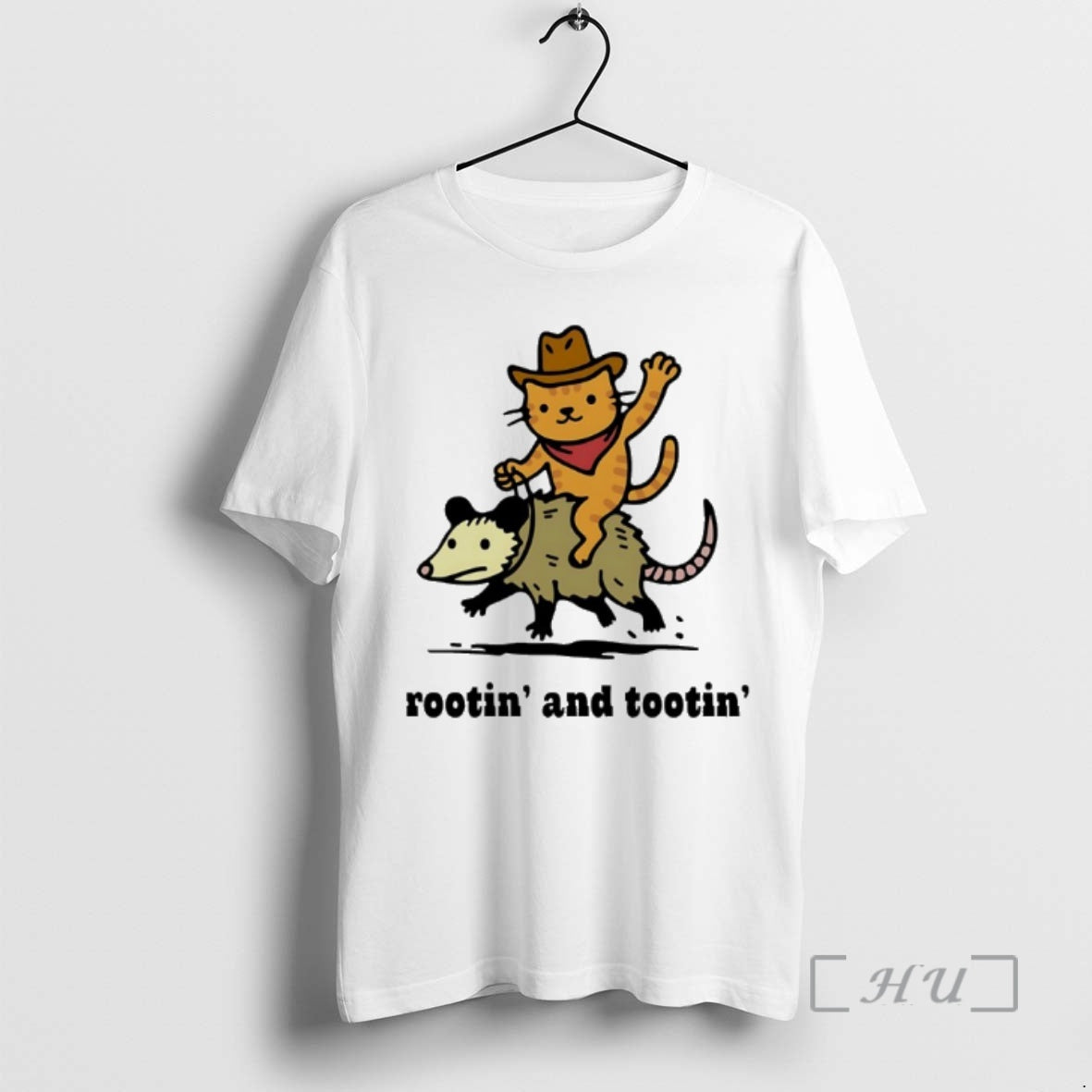 Officials Cowboy Cat Riding Possum Rootin And Tootin Funny T-Shirts, Hoodie, Sweatshirt | PopFlextees.com