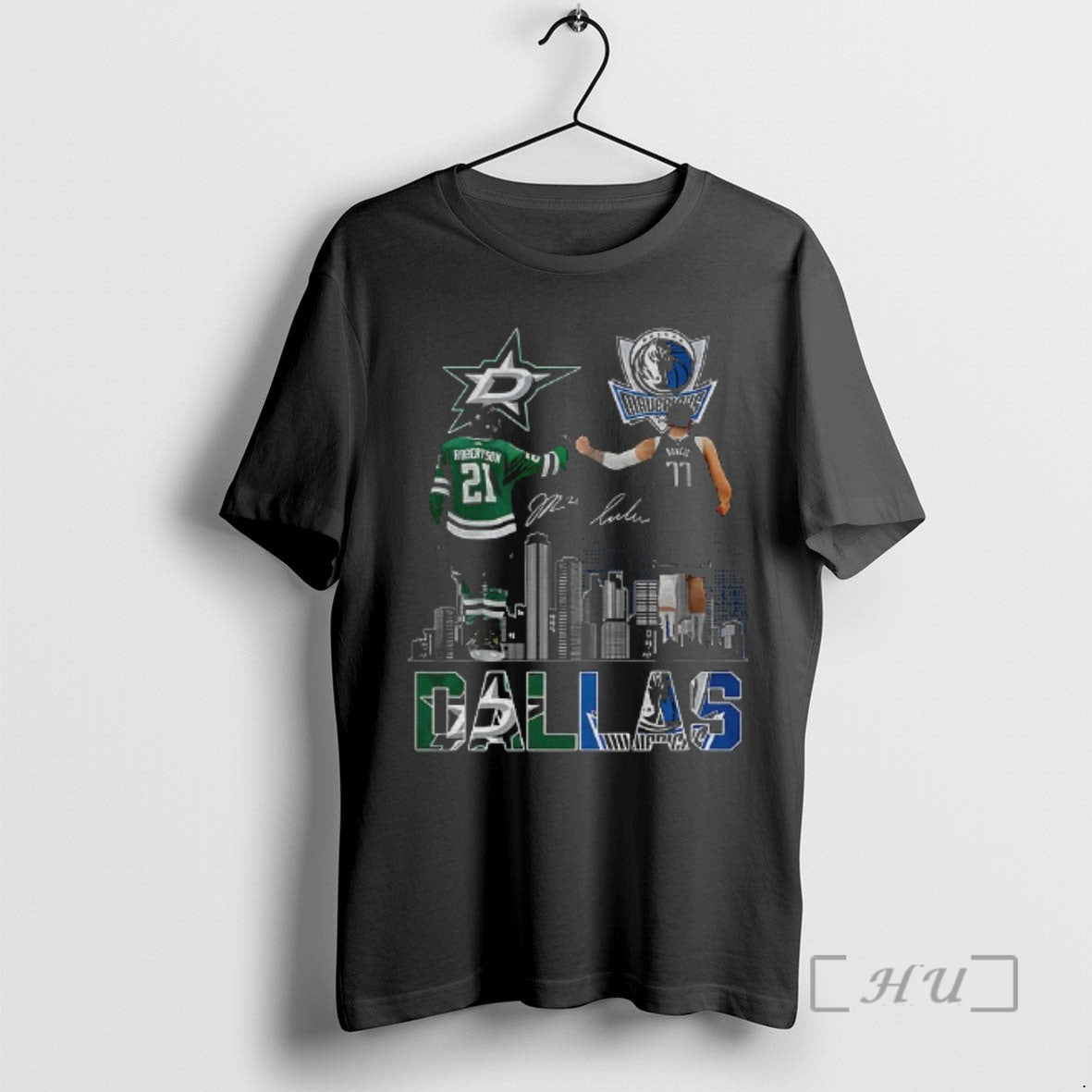 Officials Dallas Stars Jason Robertson Dallas Mavericks Luka Doncic 2025 Signature Premium T Shirts Sweater Hoodie,...