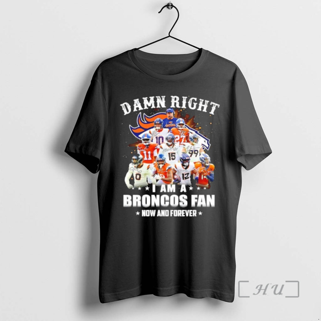 Officials Damn Right I Am A Broncos Fan Now And Forever Player Collage Christmas Tree T-Shirts, Hoodie, Sweatshirt