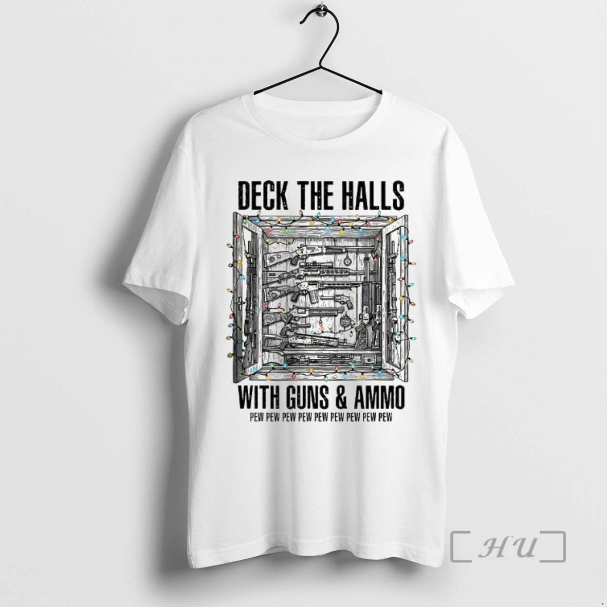 Officials Deck The Halls With Guns And Ammo Pew Pew Pew Pew Pew Christmas Light T-Shirts, Hoodie, Sweatshirt