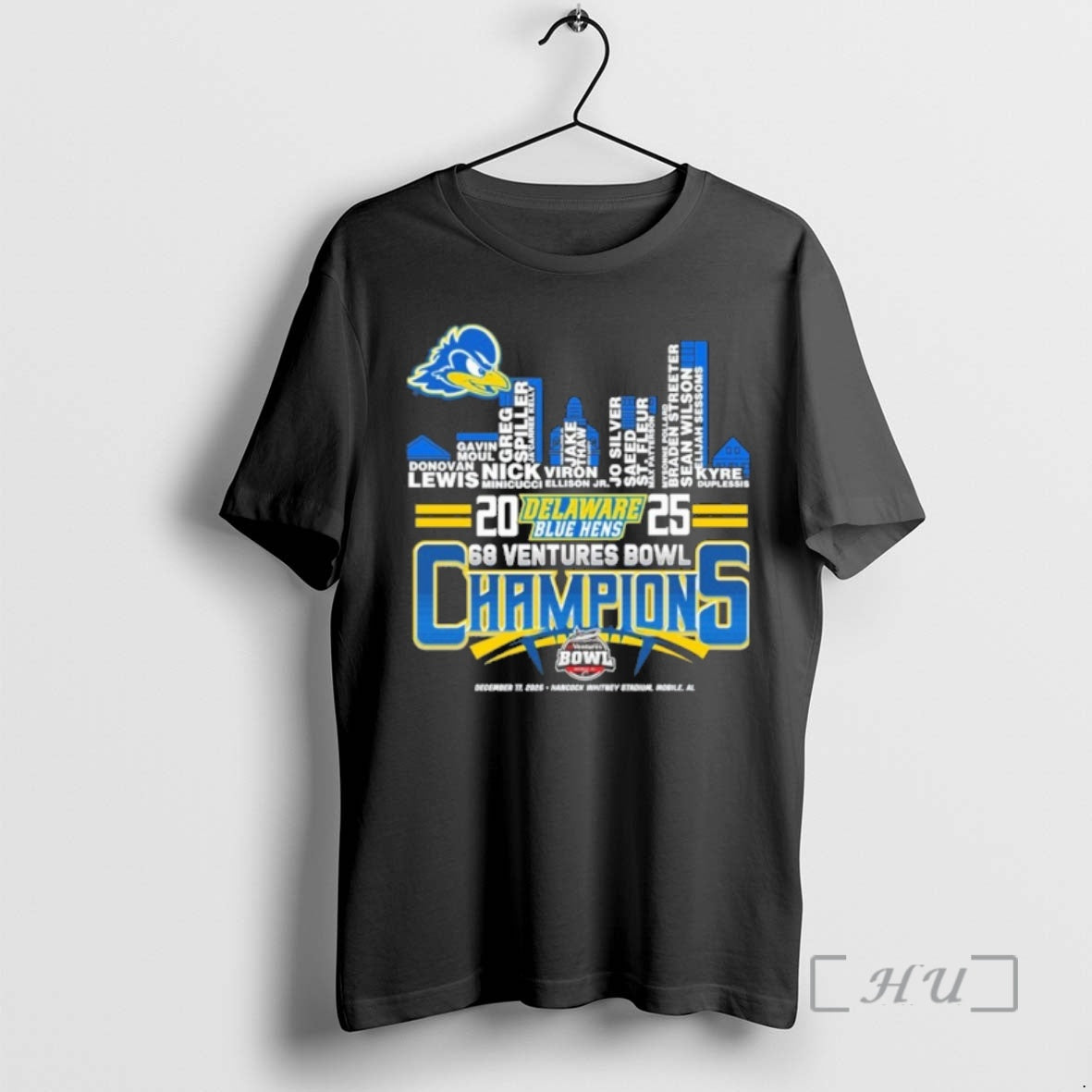 Officials Delaware Blue Hens Skyline Players Name 2025 68 Ventures Bowl Champions Premium T Shirts Hoodie, Sweatshirt