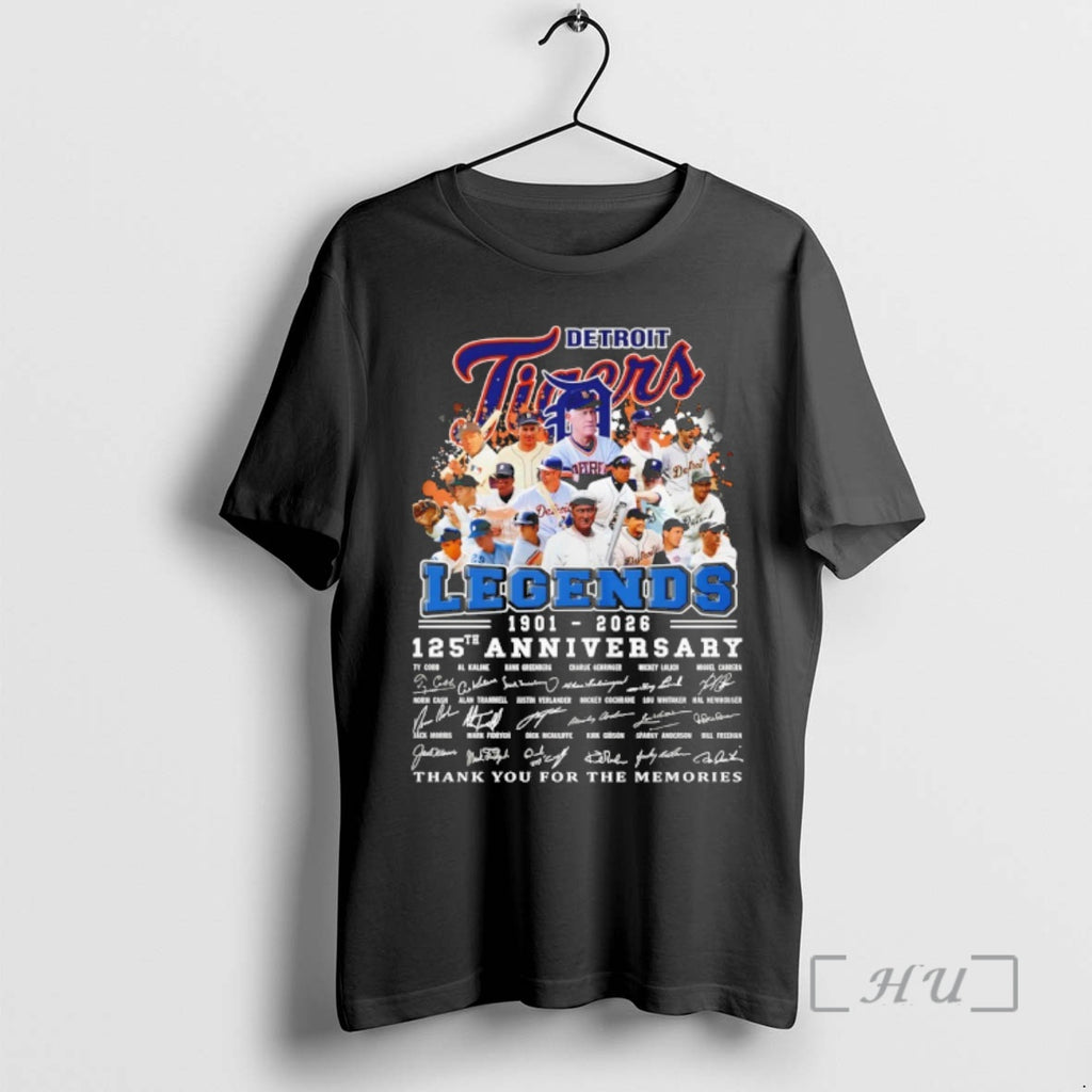 Officials Detroit Tigers Legends 1901 2026 125th Anniversary Thank You For The Memories Signatures Premium T-Shirts,...