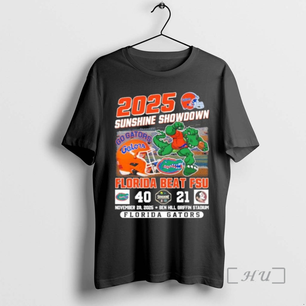 Officials Florida Gators Beat Fsu 2025 Sunshine Showdown Champions 40 21 Score Premium T Shirts Hoodie, Sweatshirt