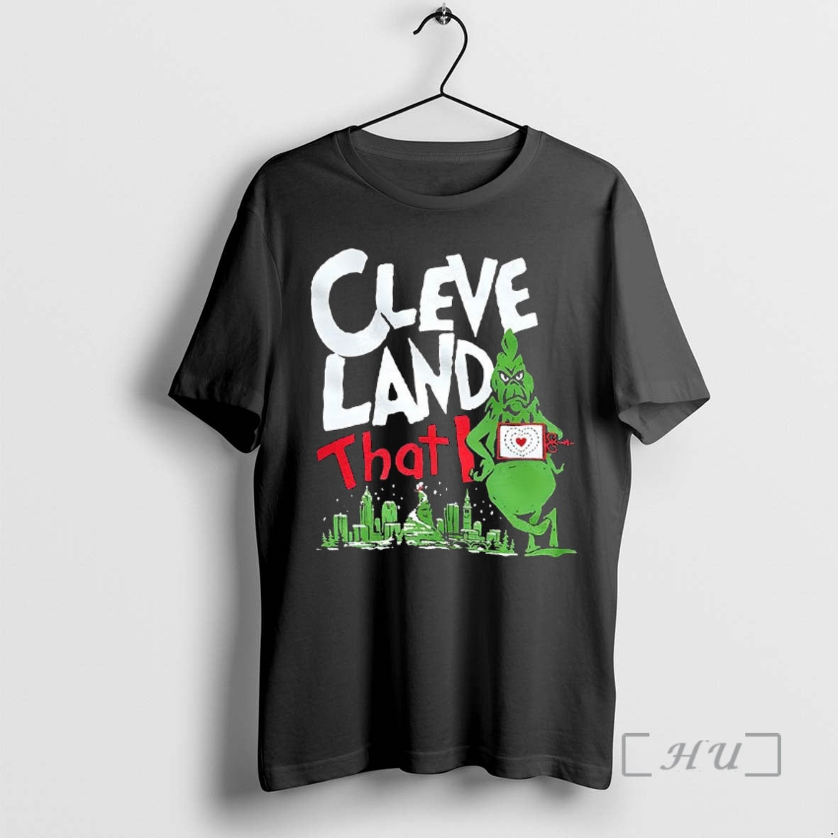 Officials Grinch Hes A Mean One Cleveland Skyline Christmas T-Shirts, Hoodie, Sweatshirt | PopFlextees.com