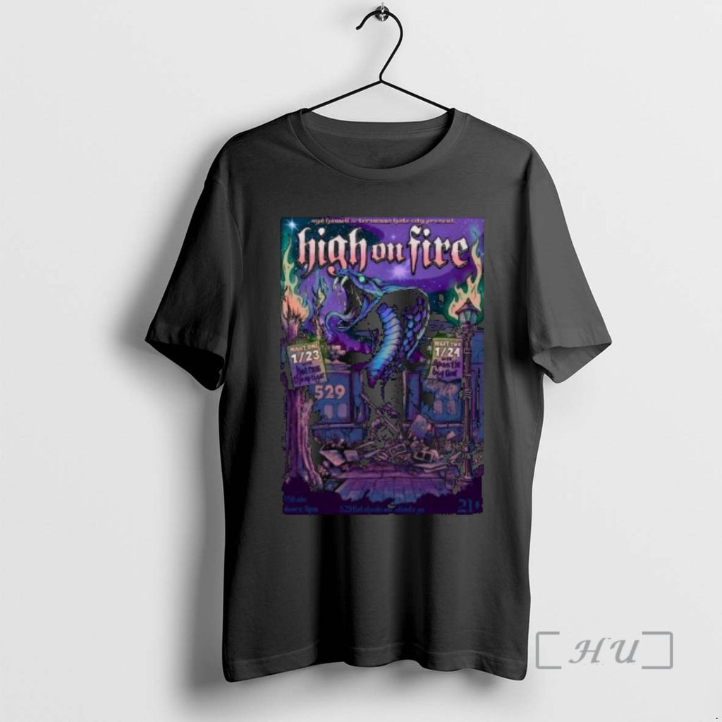 Officials High On Fire 529 Bar In Atlanta Ga Jan 23 23 2026 Circle Black T-Shirts, Hoodie, Sweatshirt | PopFlextees.com