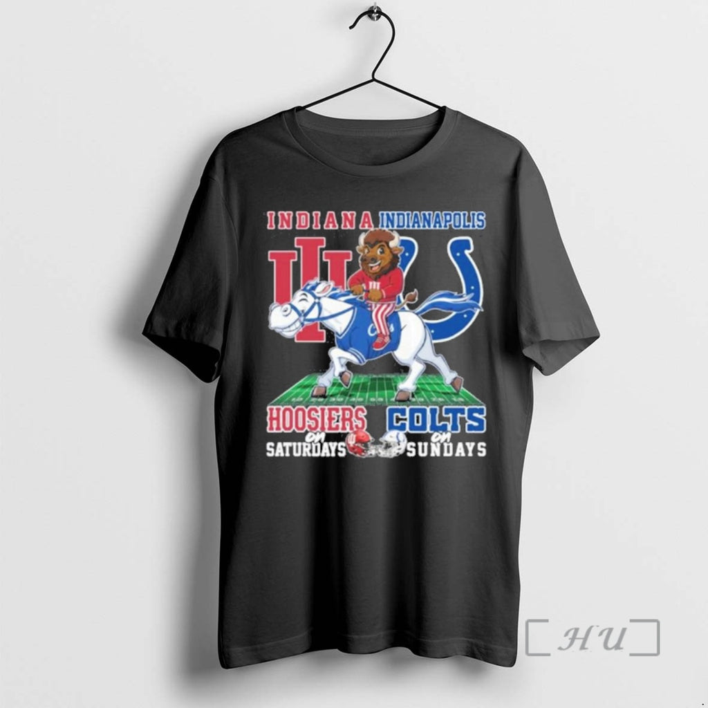 Officials Hoosiers On Saturdays And Colts On Sundays Riding Mascots T-Shirts, Hoodie, Sweatshirt | PopFlextees.com