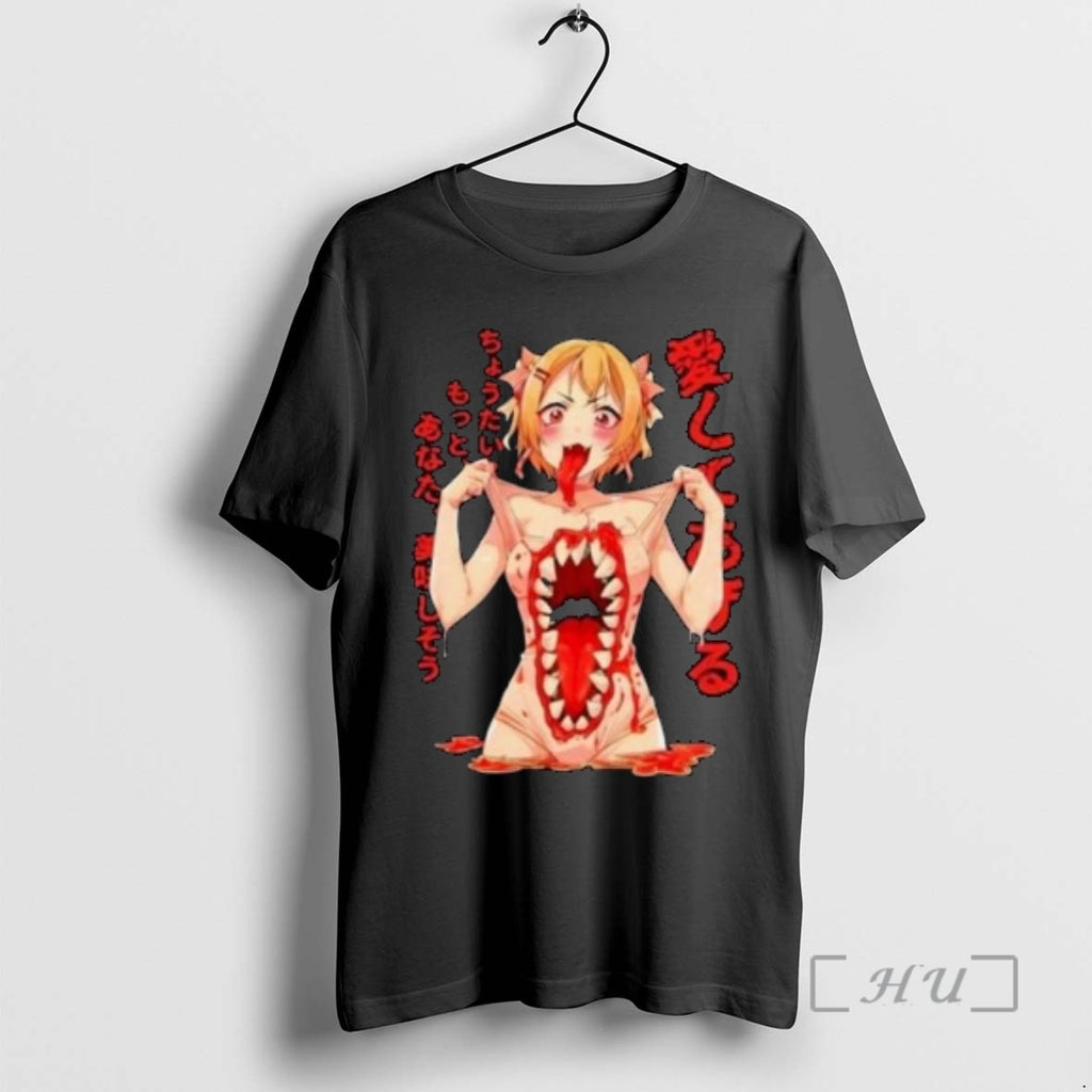 Officials Horror Anime Girl Monster Mouth Circle Black T-Shirts, Hoodie, Sweatshirt | PopFlextees.com
