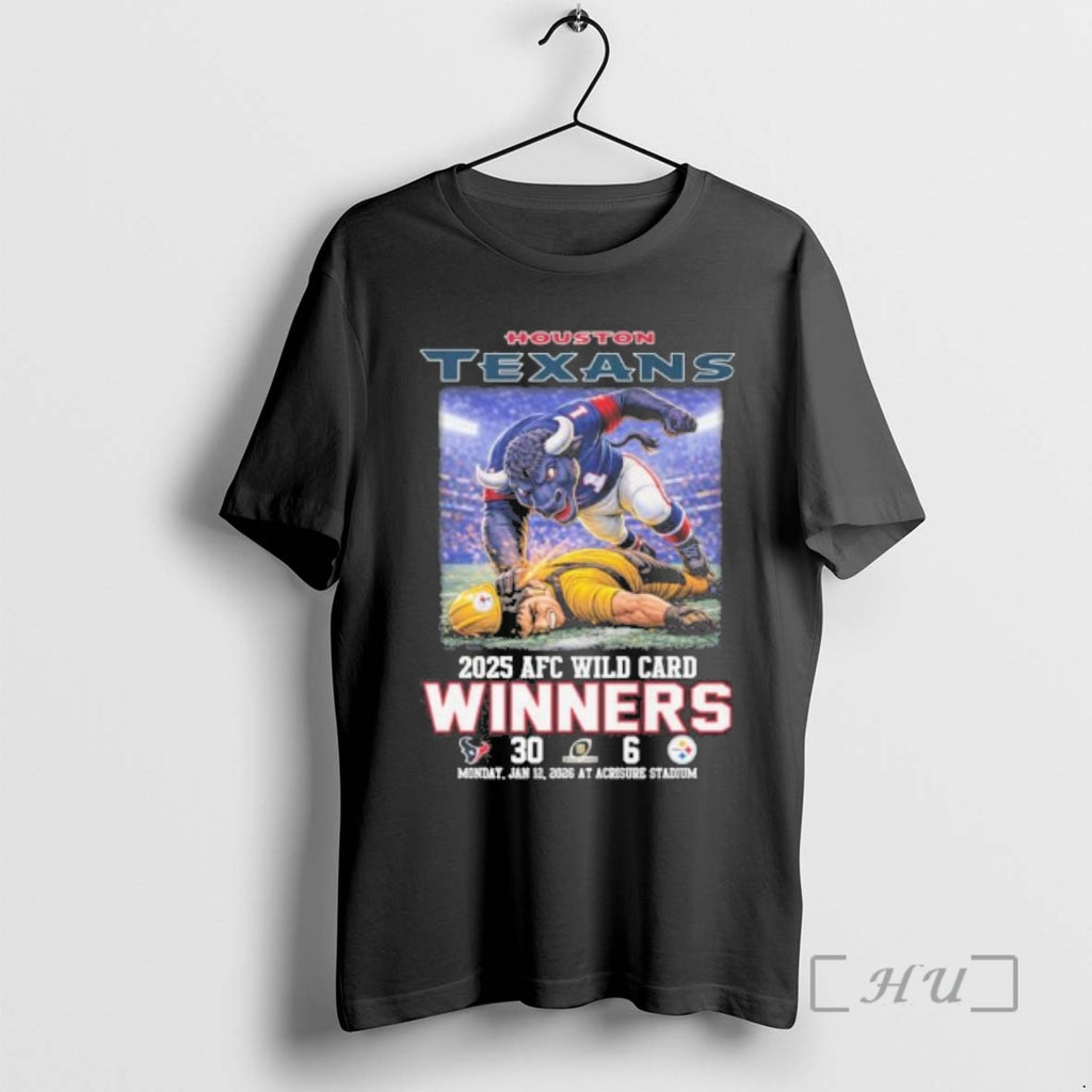 Officials Houston Texas Mascot Beat Steelers 2026 Afc Wild Card Winners Score Premium T Shirts Hoodie, Sweatshirt