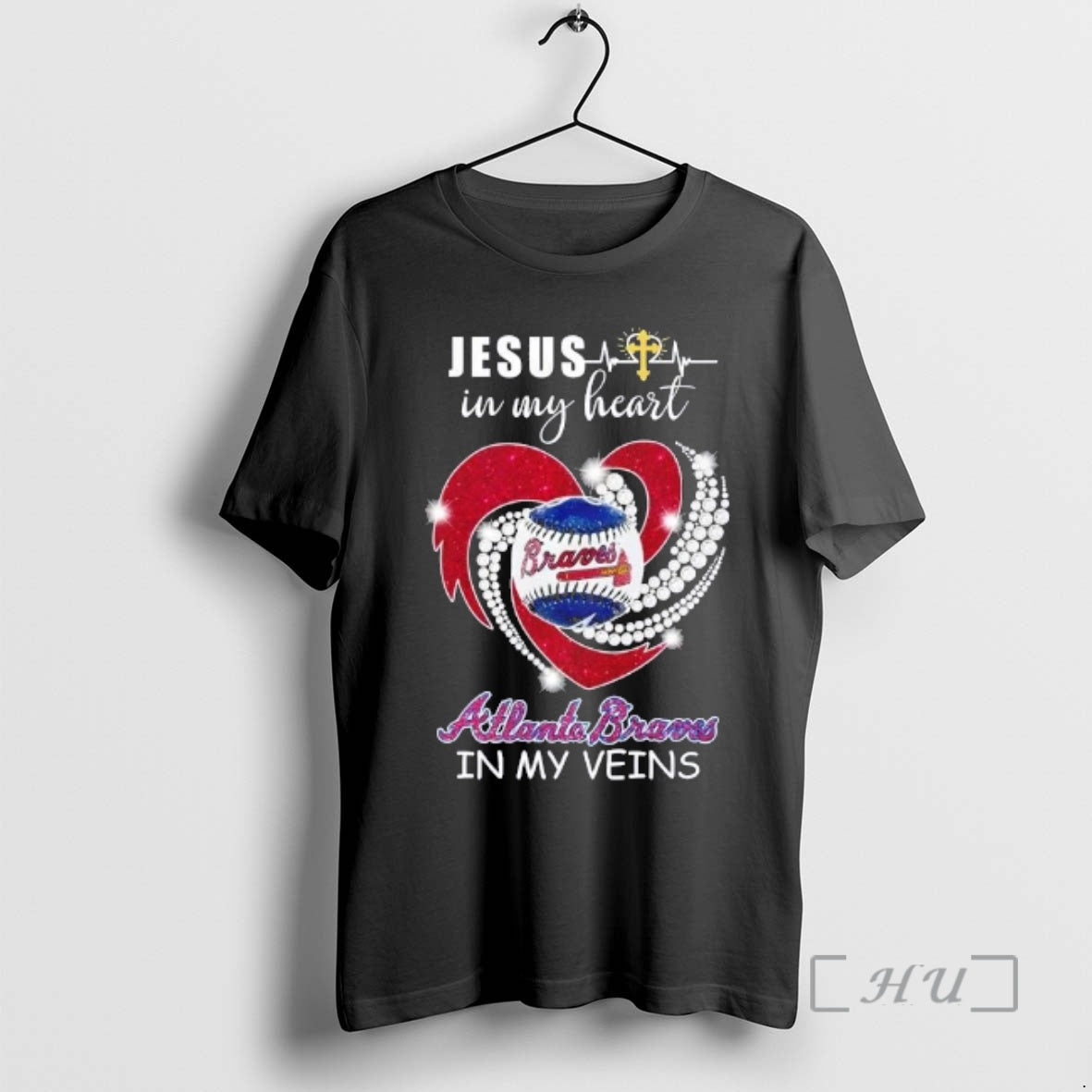 Officials Jesus In My Heart Atlanta Braves In My Veins Diamond Heart Premium T Shirts Hoodie, Sweatshirt | PopFlextees.com