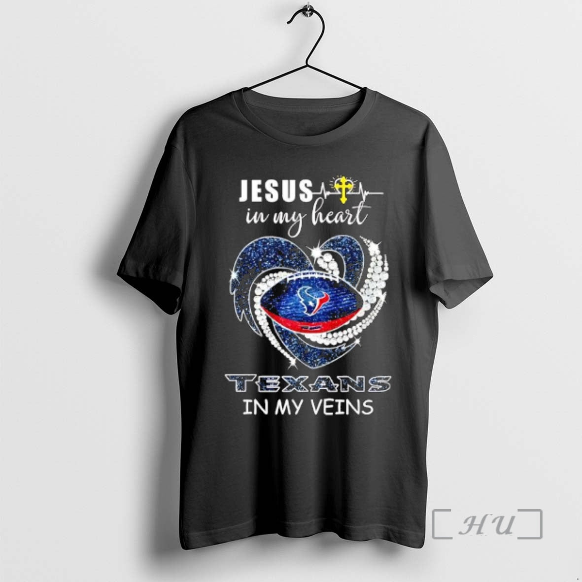 Officials Jesus In My Heart Houston Texans In My Veins Heartbeat Line Premium T Shirts Hoodie, Sweatshirt | PopFlextees.com