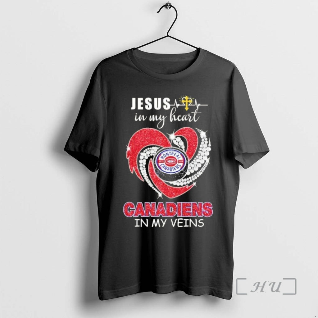 Officials Jesus In My Heart Montreal Canadiens Hockey In My Veins Glitter Heart Premium T-Shirts, Hoodie, Sweatshirt