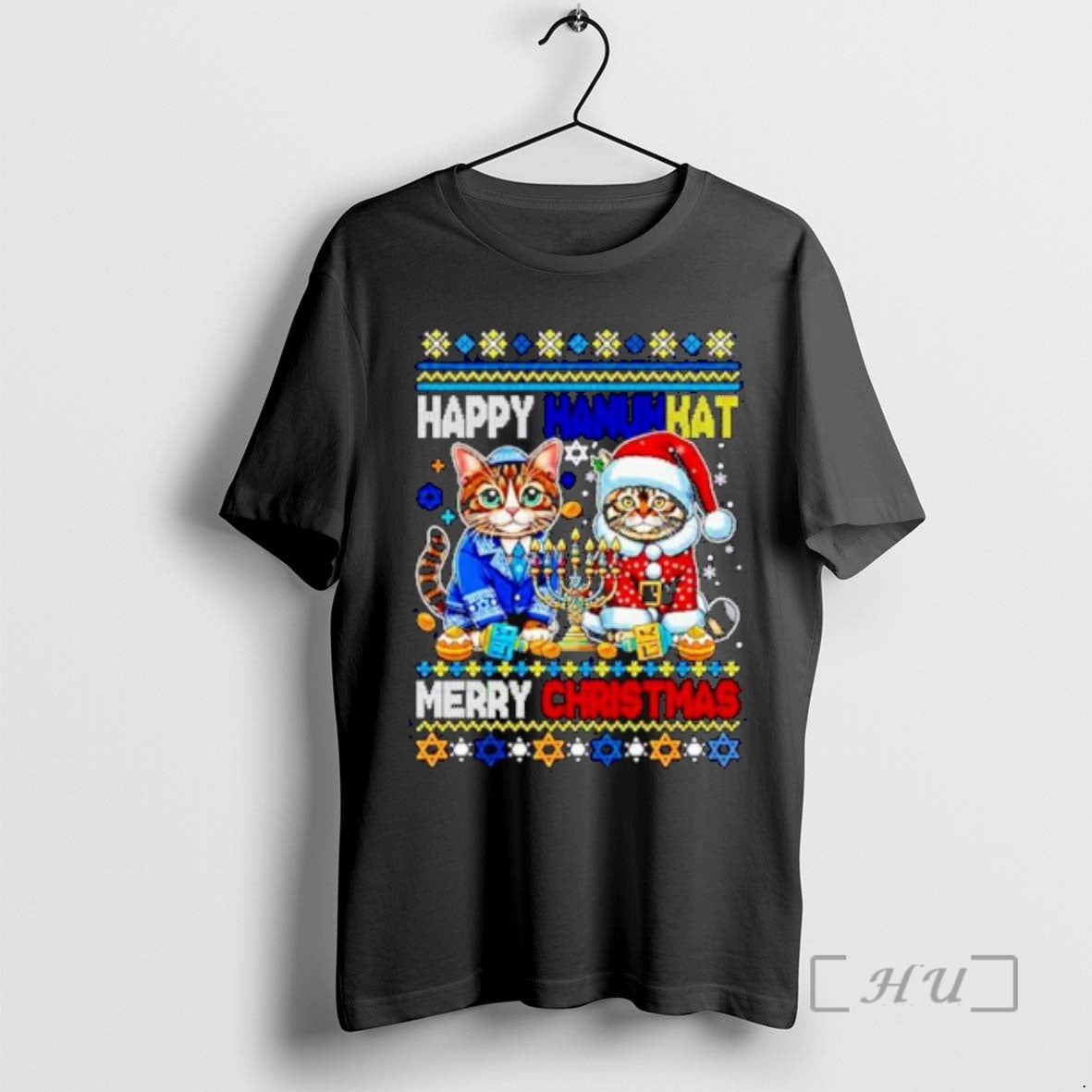 Officials Jewish Cats Happy Hanukkat Merry Xmas Ugly Christmas Ornaments T-Shirts, Hoodie, Sweatshirt | PopFlextees.com