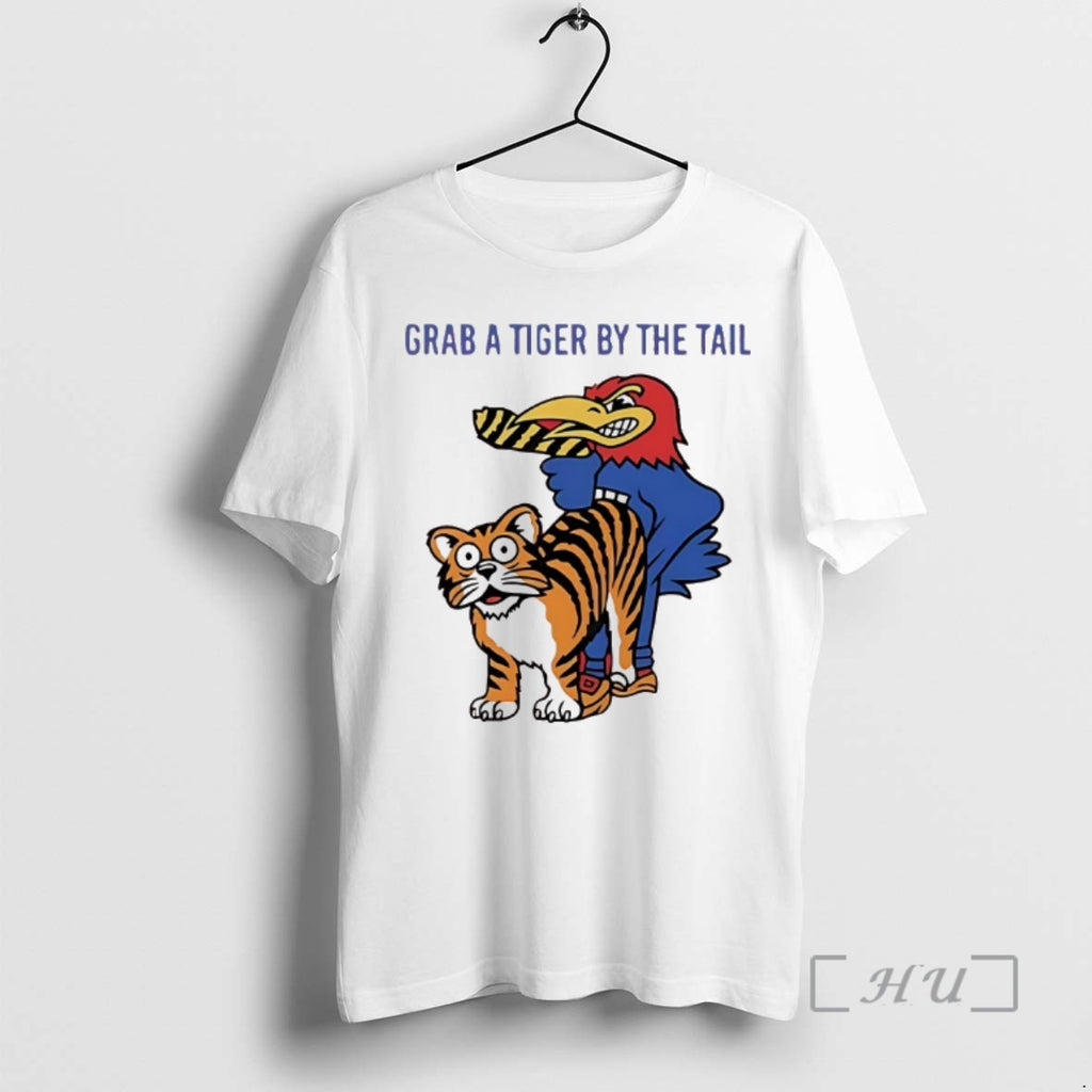 Officials Kansas Jayhawks Vs Missouri Tigers Grab A Tiger By The Tail Premium T Shirts Hoodie, Sweatshirt | PopFlextees.com