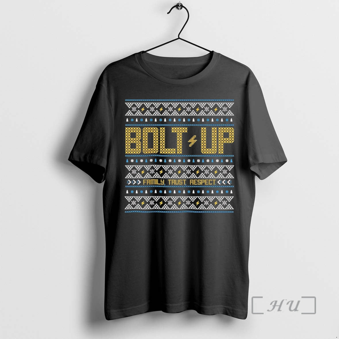 Officials Los Angeles Chargers Bolt Up Family Trust Respect Ugly Christmas Premium T Shirts Sweater Hoodie, Sweatshirt