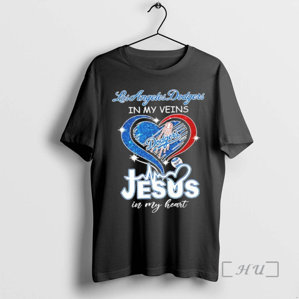 Officials Los Angeles Dodgers In My Veins And Jesus In My Heart Diamond Heart Premium T-Shirts, Hoodie, Sweatshirt
