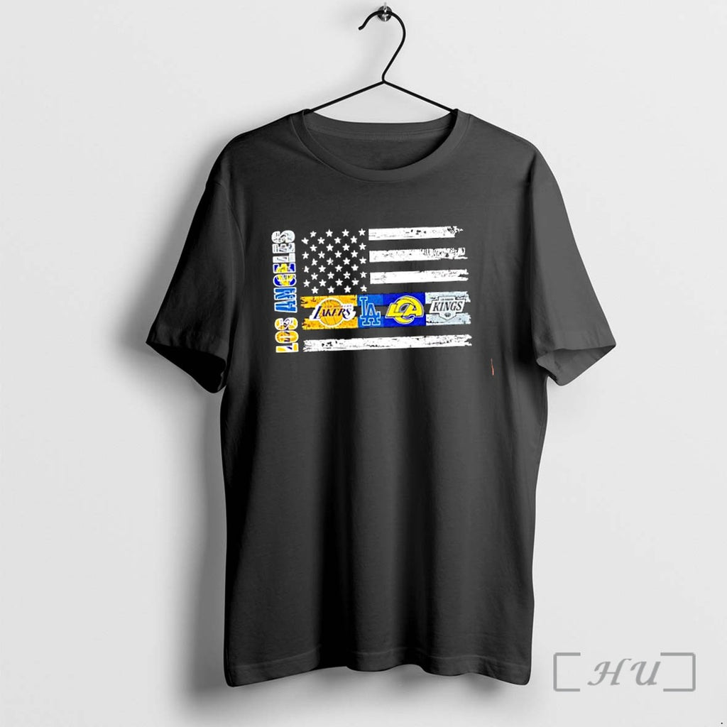 Officials Los Angeles Sport Teams Lakers Dodgers Rams Kings American Flag Premium T Shirts Sweater
