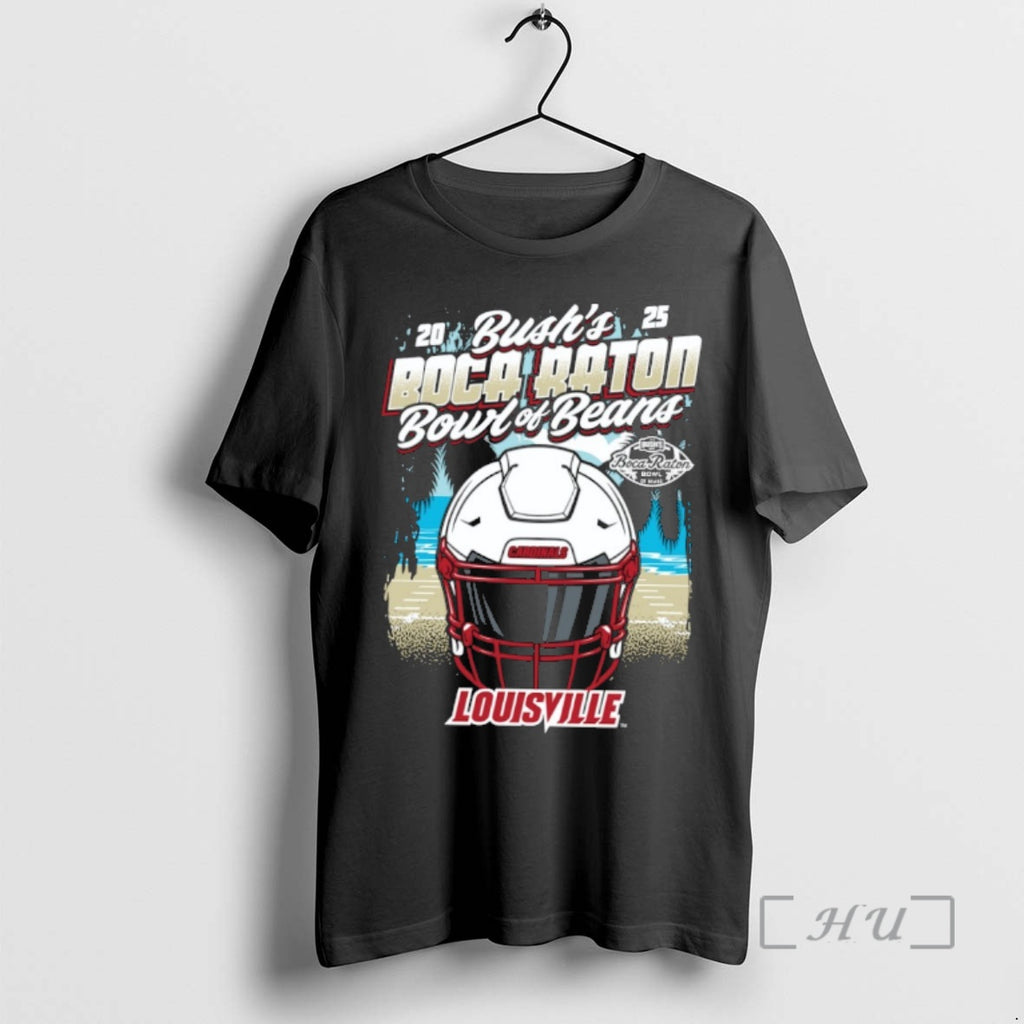 Officials Louisville Cardinals 2025 Bushs Boca Raton Bowl Of Beans Helmet Premium T Shirts Sweater Hoodie, Sweatshirt