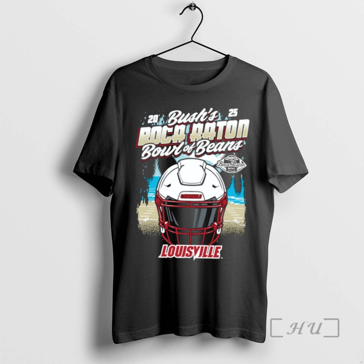 Officials Louisville Cardinals 2025 Bushs Boca Raton Bowl Of Beans Helmet Premium T Shirts Sweater Hoodie, Sweatshirt